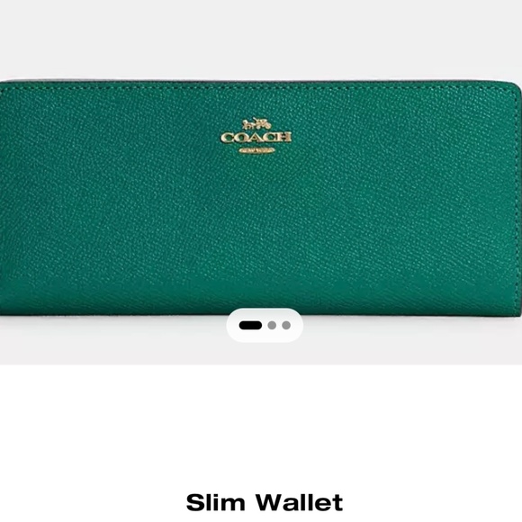 Green Leather Coach Slim Wallet - Picture 1 of 3